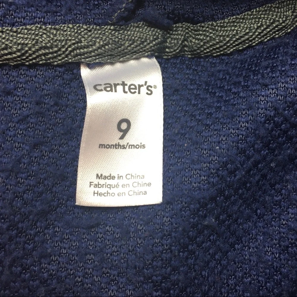 Carters Blue Zip Up Hooded Vest Size 9 Months